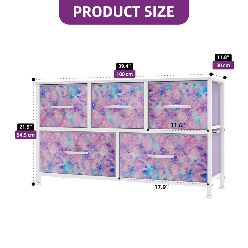 Kathiria 39.4"W 5 Drawer Small Dresser, Purple