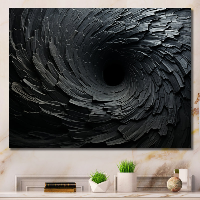 «Black Spiraling fractal sprial», reproduction sur toile à spirales abstraites, Sans cadre, H 24 po x l 32 po, Toile tendue