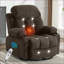Fauteuil inclinable avec rotation / rotation à 360 °, massage chauffant, port USB, porte-gobelets | Velours noyer brun-1635404558
