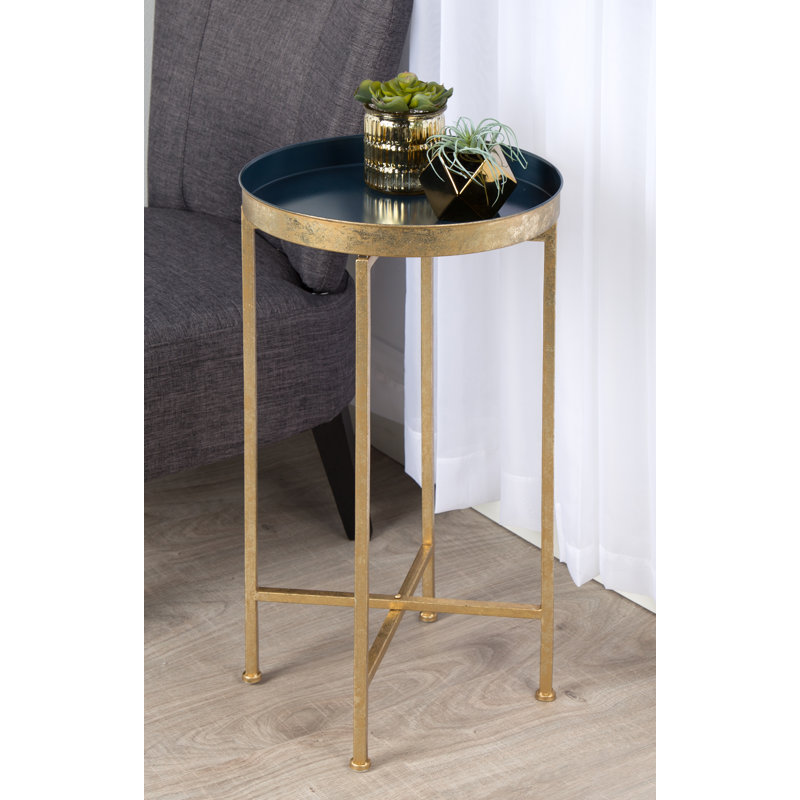 Table de bout Ekta, Bleu marine, Or