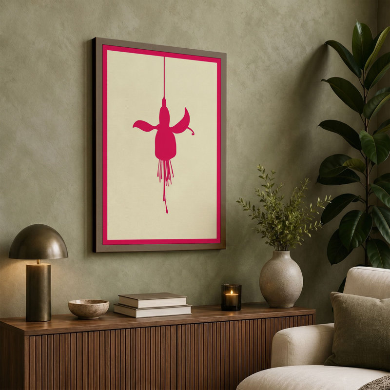 Suspended Fuchsia Botanical 1 Piece Wrapped Canvas Wall Art, 30x20 - 76.2 x 50.8 cm, Taupe Border