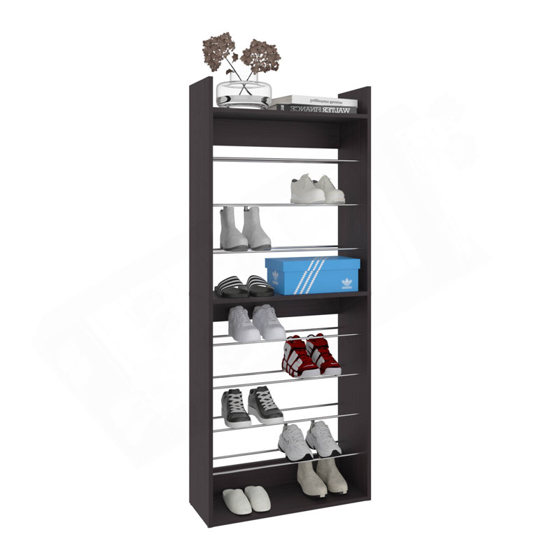 Range-chaussures à 10 niveaux avec design vertical mince, rangement pour chaussures autoportant, noir