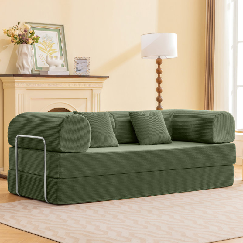 Canapé-lit en velours côtelé Adonia, H 27,6 po x l 78,7 po x P 36,2 po, Vert olive