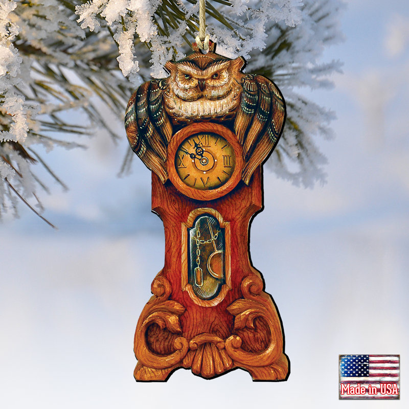 Ornement en bois à forme de suspension hibou clock