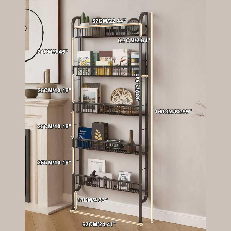 160 cm H Steel Bookcase, 160 cm H x 62 cm W x 9 cm D x, Black