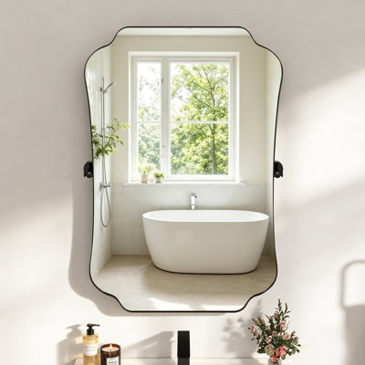 L 24 po x H 36 po H noir mat Miroirs à cadre inclinable pour salle de bain