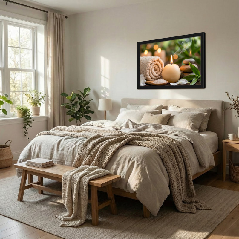 Bougie Fashion Spa avec pierres, feuilles et sel, H 16 po x l 24 po