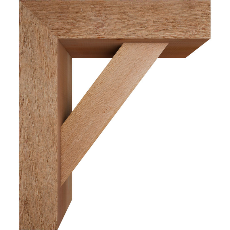 6"W x 20"D x 24"H Traditional Block Rough Sawn Bracket w/ Offset Brace, Western Red Cedar, 24 x 20