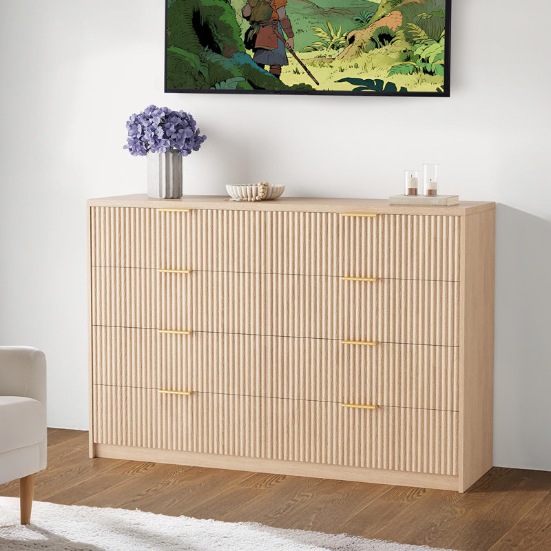8-Drawer Fluted Dresser, Large Wooden Chest with Anti-Tip, Modern Storage Organizer for Bedroom, Closet or Hallway