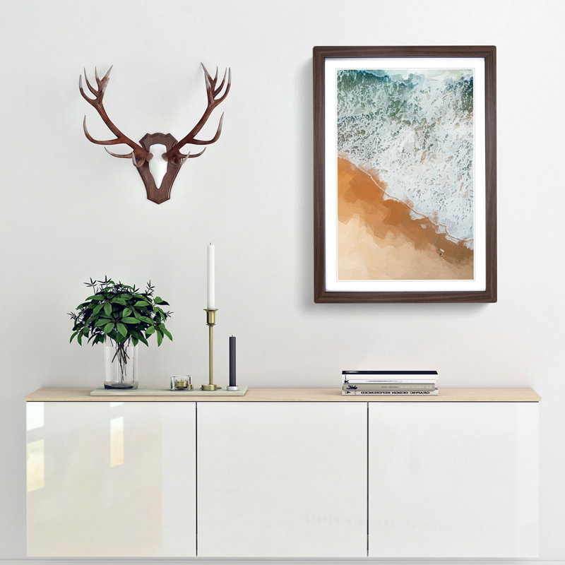 Surfer upon the Beach in Australia in Abstract - Picture Frame Graphic Art Print, 65cm H x 48cm W x 2cm D, Walnut Framed