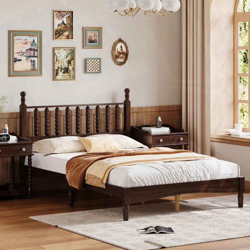 Lit plateforme en bois de style rétro, Double