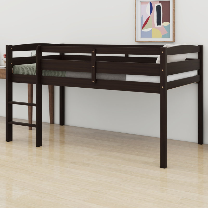 Lit mezzanine bas en bois pour enfants avec échelle intégrée, Espresso