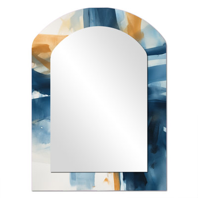 Blue and Gold Fusion VIII - Fractals Arch Decorative Mirror, Modern Asymmetrical Wall Mirror, Printed Metal Art