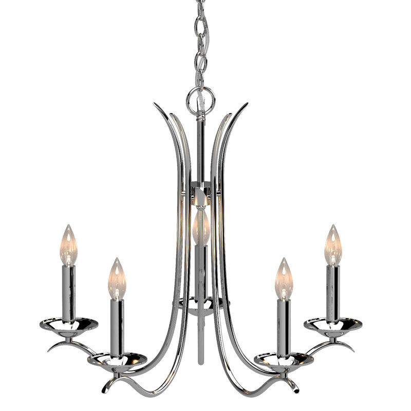 Lustre suspendu classique / traditionnel à 5 lumières en nickel poli Alesia