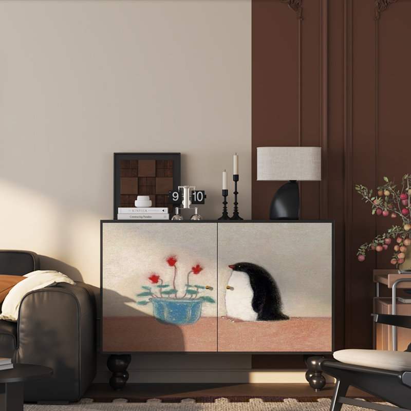 Armoire en bois massif avec motif de pingouin