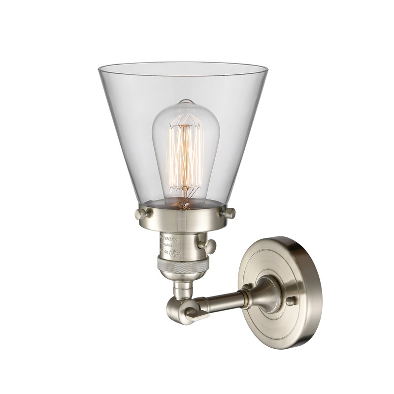 Cone 1 Light Sconce, 3.5 Watt Vintage LED Bulb, Clear, Brushed Satin Nickel