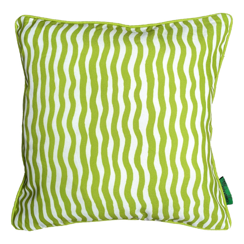 Indoor / Outdoor Striped Square Cushion, Green/White