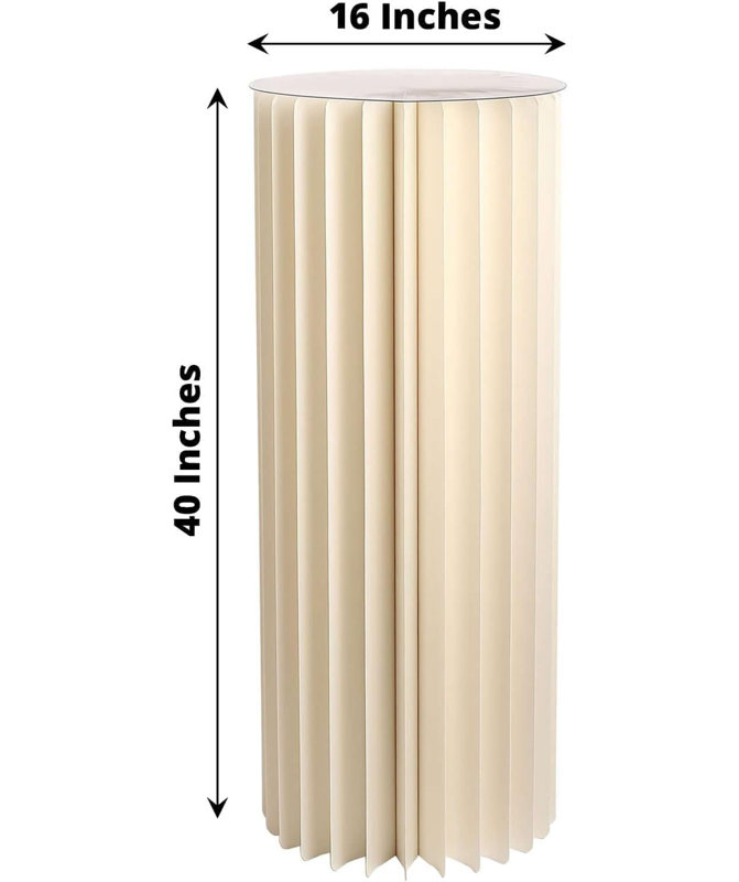 40inch Ivory DIY Accordion Cylinder Cardboard Folding Pillar Pedestal Box, Display Column Stand With Round Top Plate