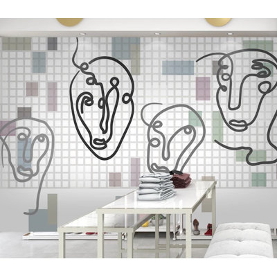 Papier peint amovible à conception abstraite, visage humain, design scandinave minimaliste