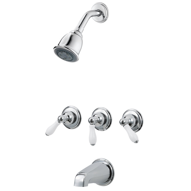 3-Handle Thermostatic Tub and Shower Faucet with Trim, Porcelain