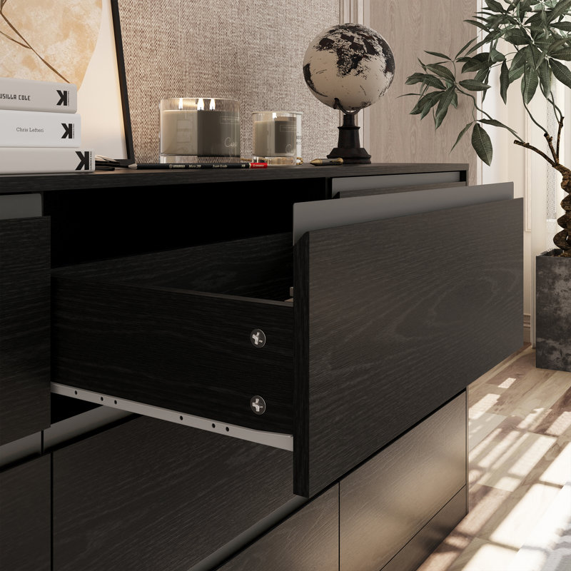 70.88" W- Dresser With 9 Drawers, Large Modern Chest Of Drawers With Deep Drawers, Black