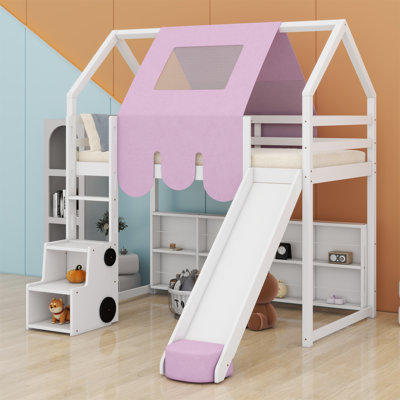 Cadre de lit mezzanine en bois avec tente