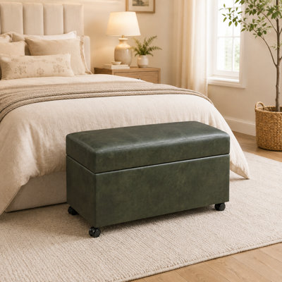 Repose-pieds de rangement en similicuir 32 po avec roulettes et charnière de sécurité pour le salon