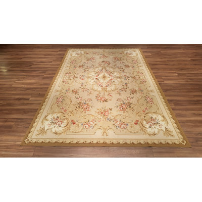 Original Hand Knotted Traditional Pattern Cream Wool Rug