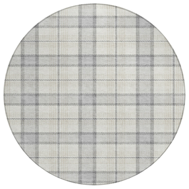 Silver Round Synthetic Machine Washable 8' Area Rug