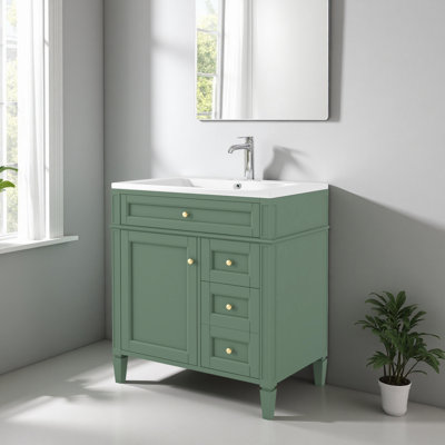 Meuble-lavabo de salle de bain de 30 po sans lavabo supérieur, armoire de rangement moderne avec 2 tiroirs et un tiroir rabattable (BASSIN INCLUS)
