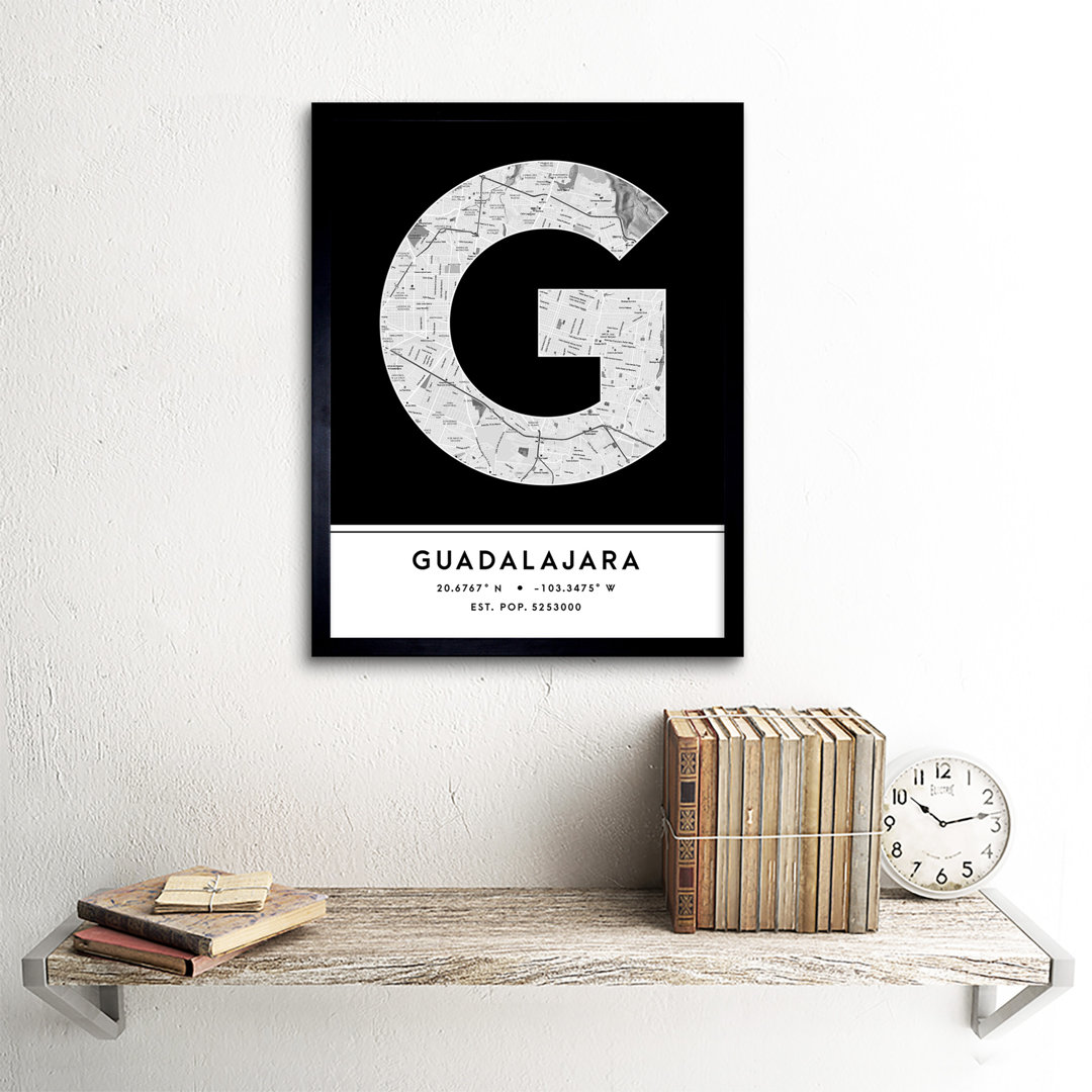 Guadalajara Mexico City Map - Single Picture Frame Typography