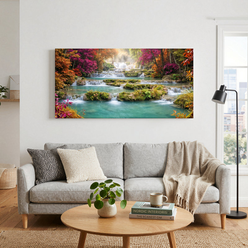 "Waterfall Forest", reproduction d'art sur toile, ensemble de 1, Toile tendue, L 32 po x H 16 po