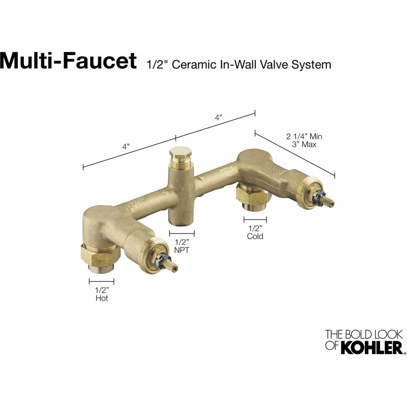 Widespread 1/2" Ceramic In-Wall Two-Handle Valve System with 8" Centers