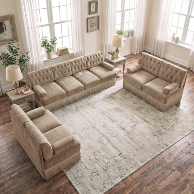 Ensemble de salon Chesterfield Bosworth 8 pièces pour 8 personnes, canapé en velours capitonné avec boutons pour salon