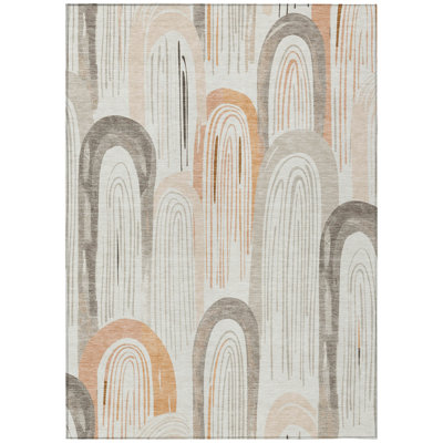 Feylinne Ivory Washable Indoor-Outdoor Rug - LOOMLAN