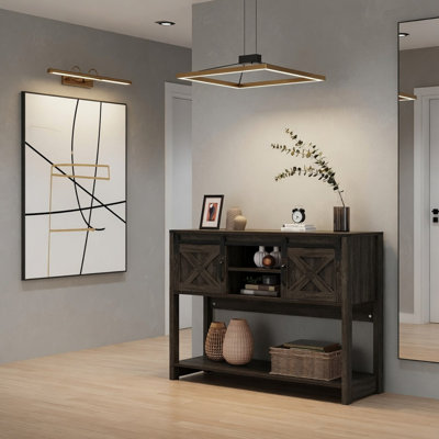 Modern Farmhouse Entryway Table with Sliding Barn Doors and Adjustable Storage