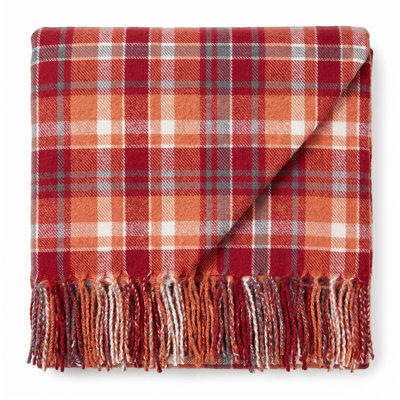 Faux Cashmere Knit Throw Blanket with Fringe - 50 x 60 Inch - Soft & Cozy Portland Plaid Decorative Throw for Couch, Bed, and Sofa - Rustic Farmhouse Style