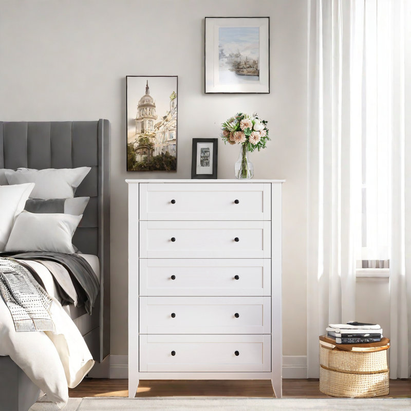 Commode 5 tiroirs 5 tiroirs, Blanc