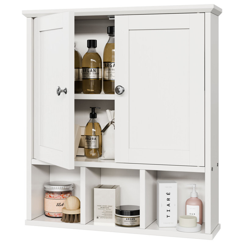 Armoire à pharmacie de salle de bain avec double porte et tablette ouverte, Blanc