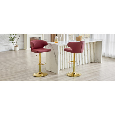Chaise de bar rotative moderne et réglable, chaise pivotante à dossier en cuir de polyuréthane, convient au comptoir de la cuisine et à la salle à manger, hauteur réglable, capacité de poids de 300 livres (rouge - 2 pièces)