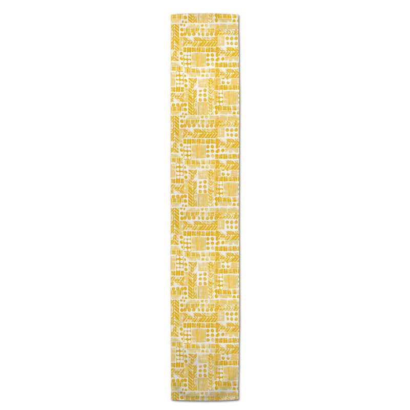 Chemin de table aztec tribal stamp Harvir, 72 po x 16 po, Jaune