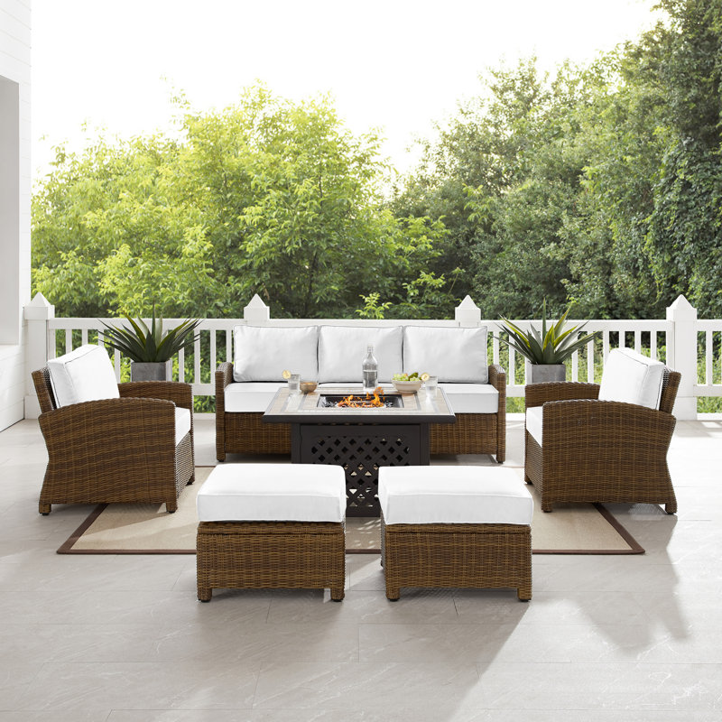 7 - Person Patio Conversation Set with Cushions, Brown, White Sunbrella®