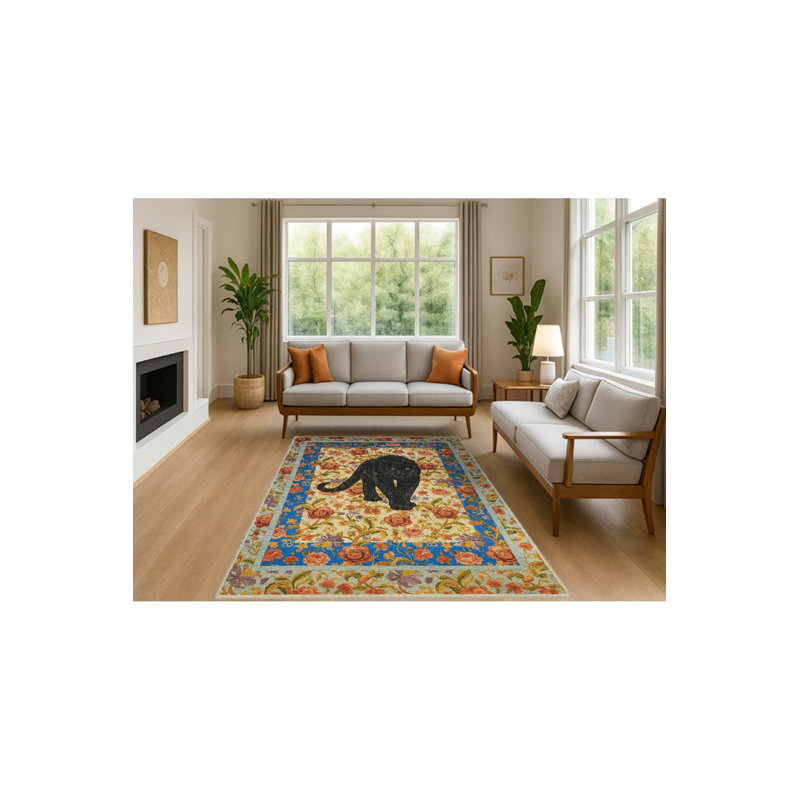 Tapis tissé à imprimé tigre noir Mosso, 3'3" x 4'11"