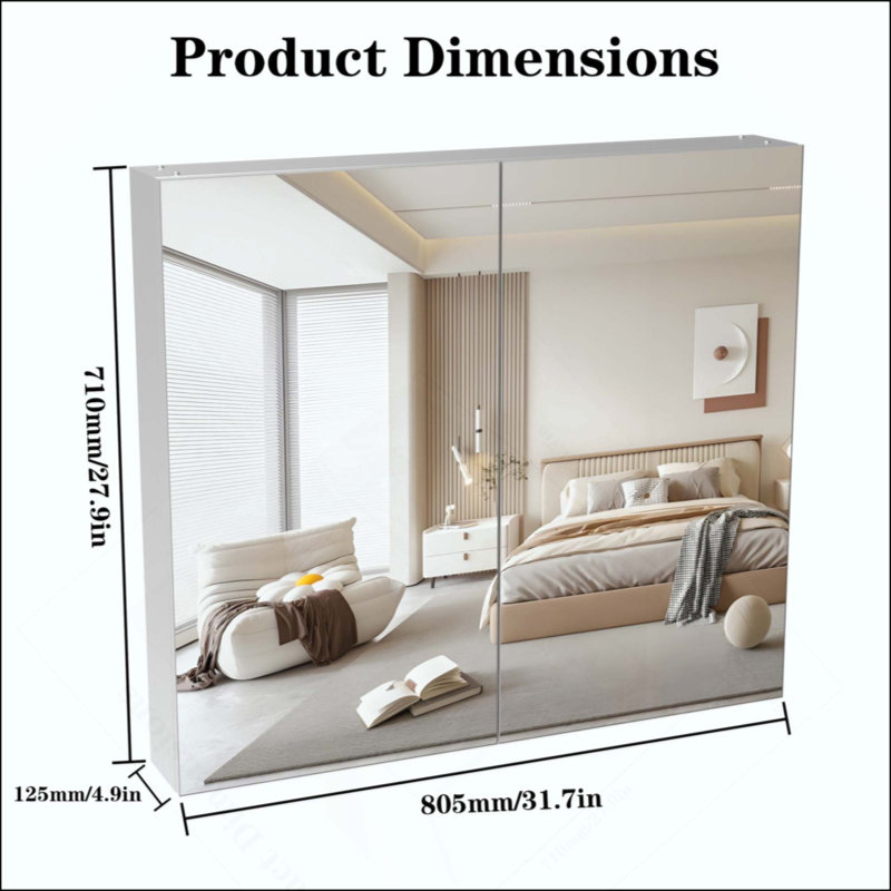 Armoire à pharmacie avec miroir pour salle de bain, miroir de salle de bain mural avec rangement, tablettes réglables, cadre en aluminium, fixation en surface