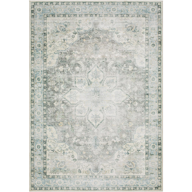 Tapis gris clair / vert Lympsham, Rectangle 5 pi 3 po x 7 pi 7 po