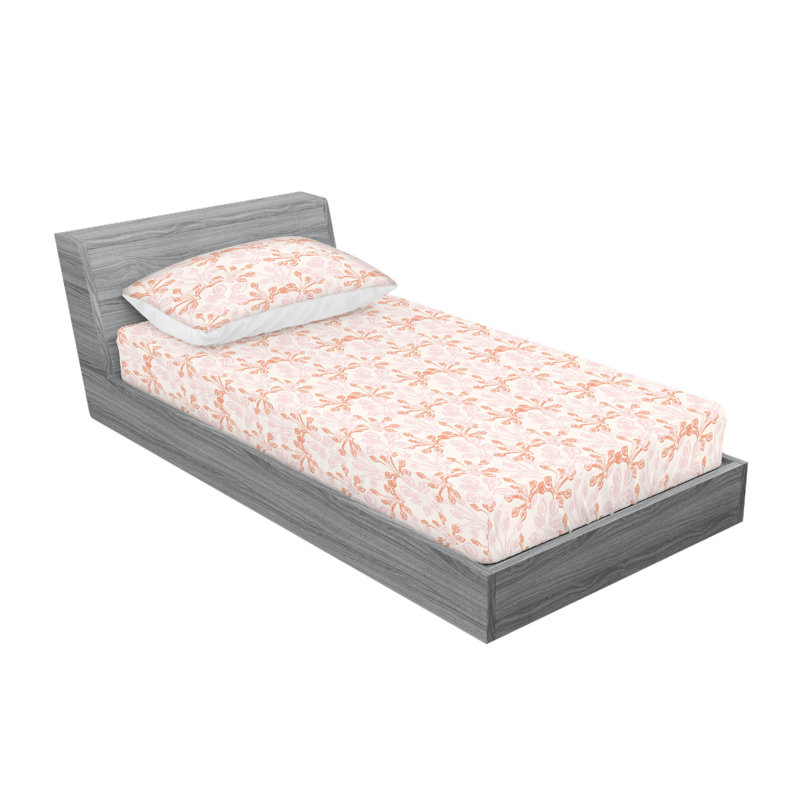 Ambesonne Fitted Sheet & Shams, Twin XL Sheet Set with 1 Pillowcase, Salmon Rose/Off White Flower