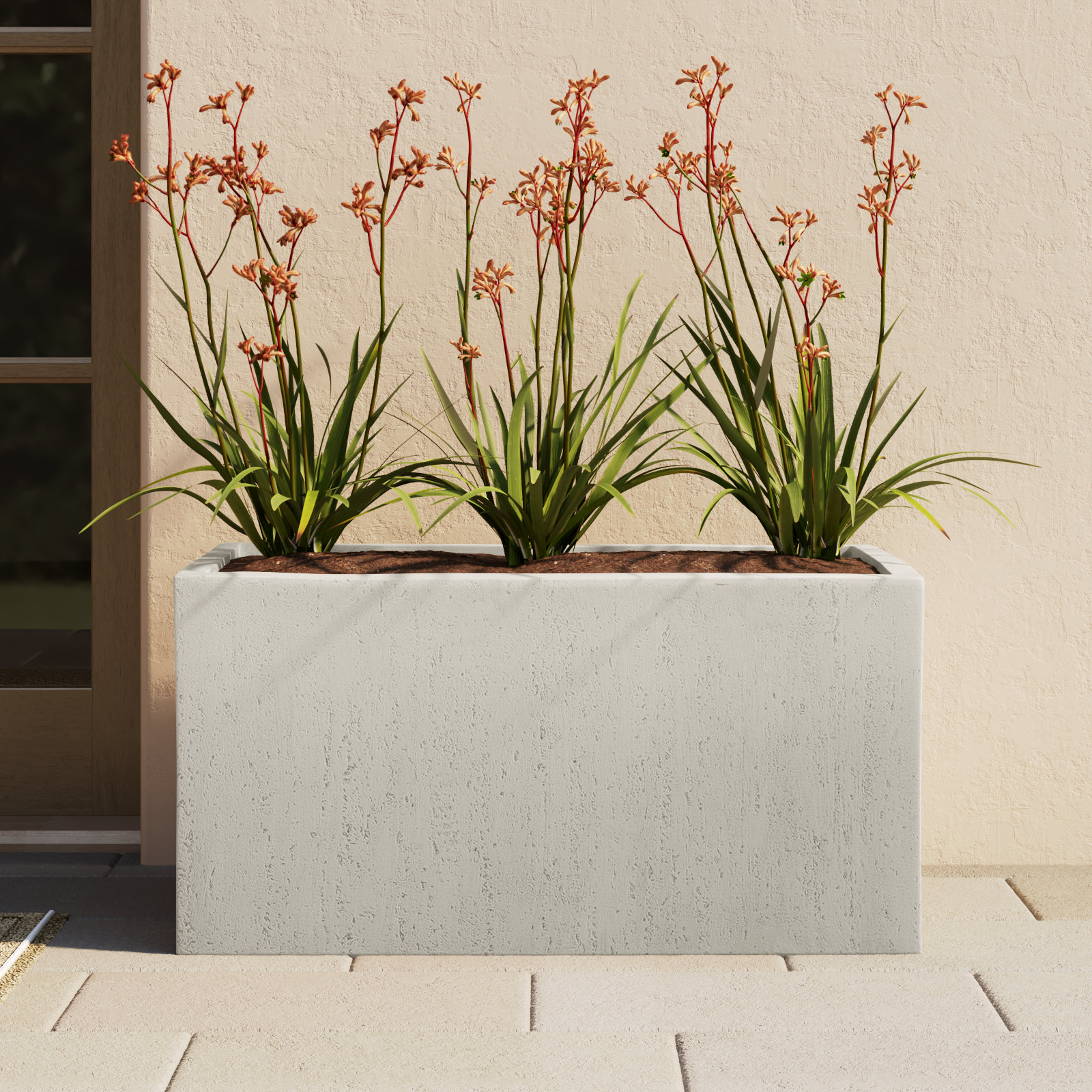Pot Planter, 18" H x 35.25" W x 18" D, White, 1