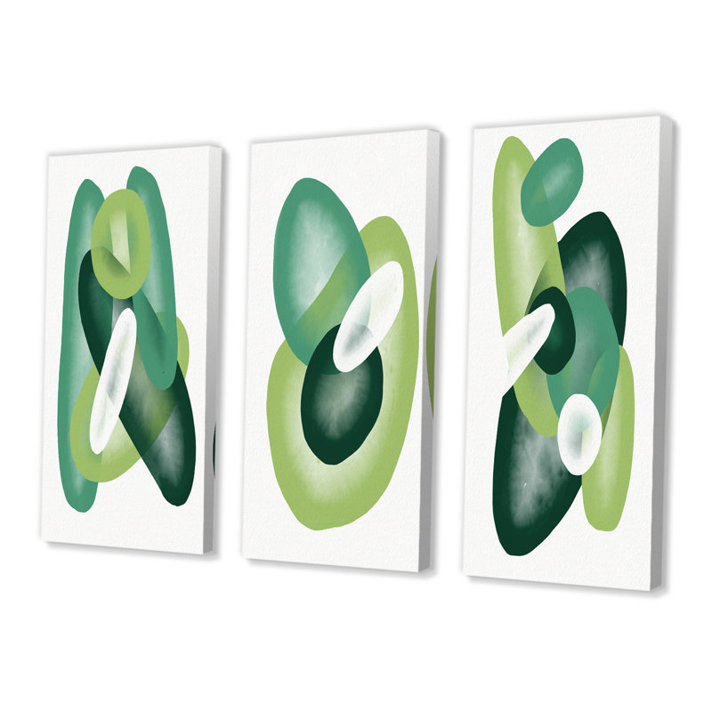 Minimalistic Abstract Shapes In Retro Gradients XI - Mid-Century Modern Art Set Of 3 Pieces, 28" H x 36" W