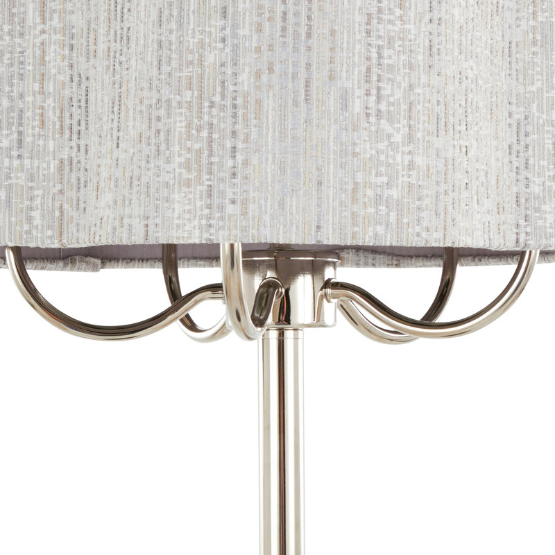 Lampe de table contemporaine en nickel poli Lily avec abat-jour rigide en lin gris Lily - décor de salon moderne