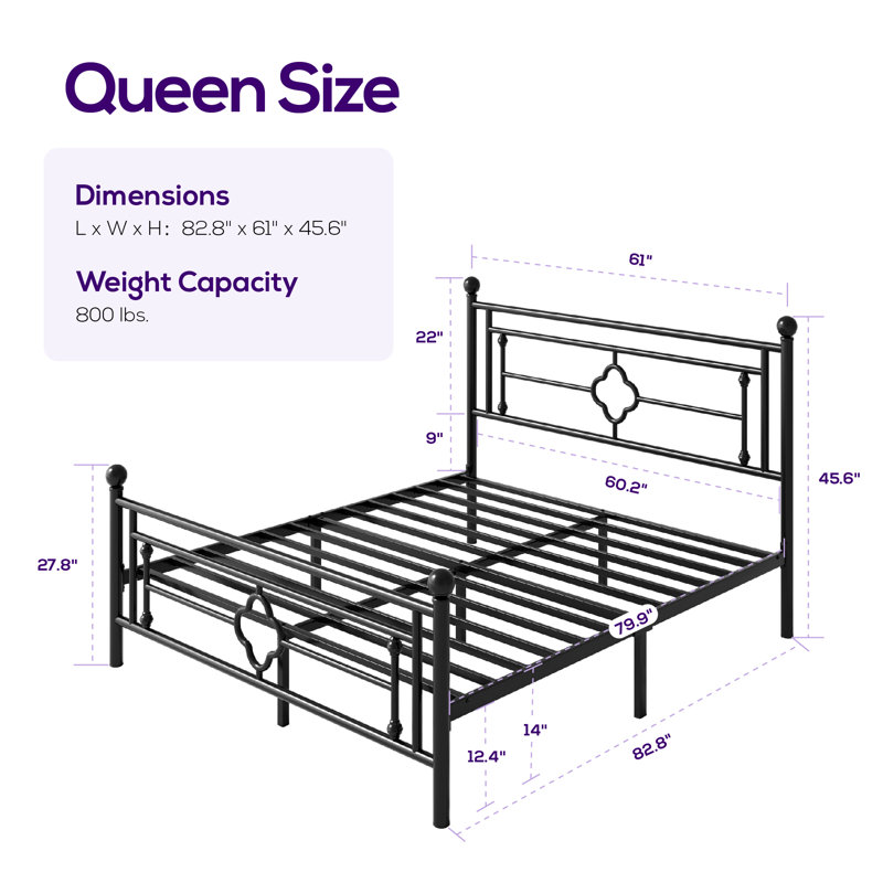 Ajayceon Metal Platform Bed Frame With Vintage-Style Headboard And Footboard, Black, Queen